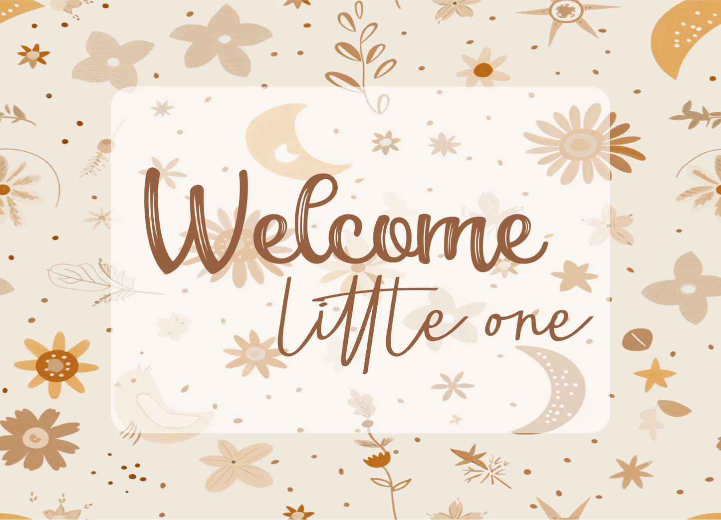 Geboortekaart met tekst Welcome little one en beige bloemen – Liefs en Lintjes