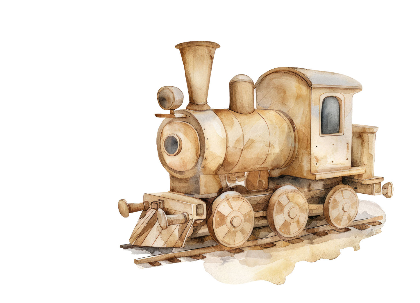 A6 kaart met aquarel van houten speelgoedtrein – Liefs en Lintjes