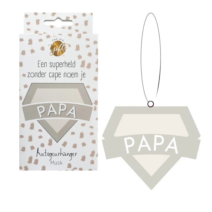 Autogeurhanger Papa met superheld ontwerp en Musk geur - Liefs en Lintjes