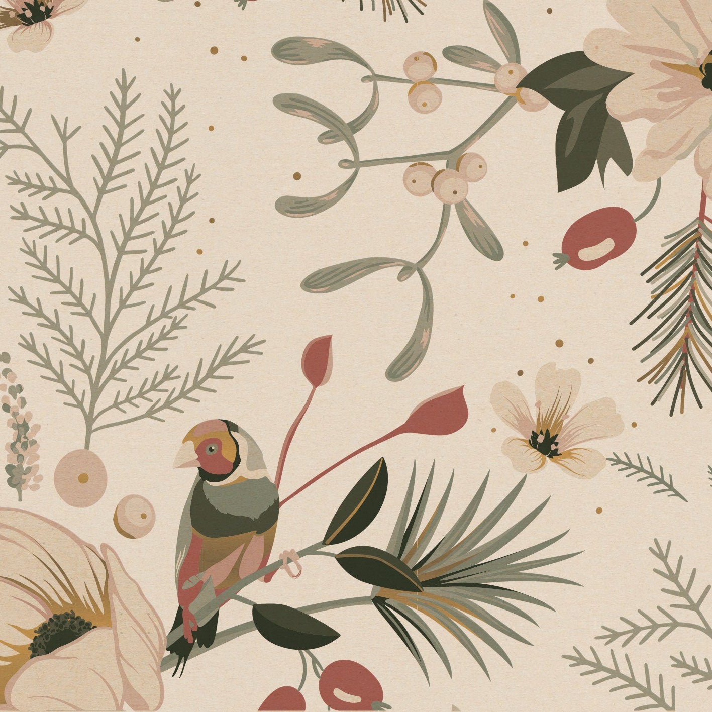 Cadeaupapier Vintage christmas grasspaper 50cm