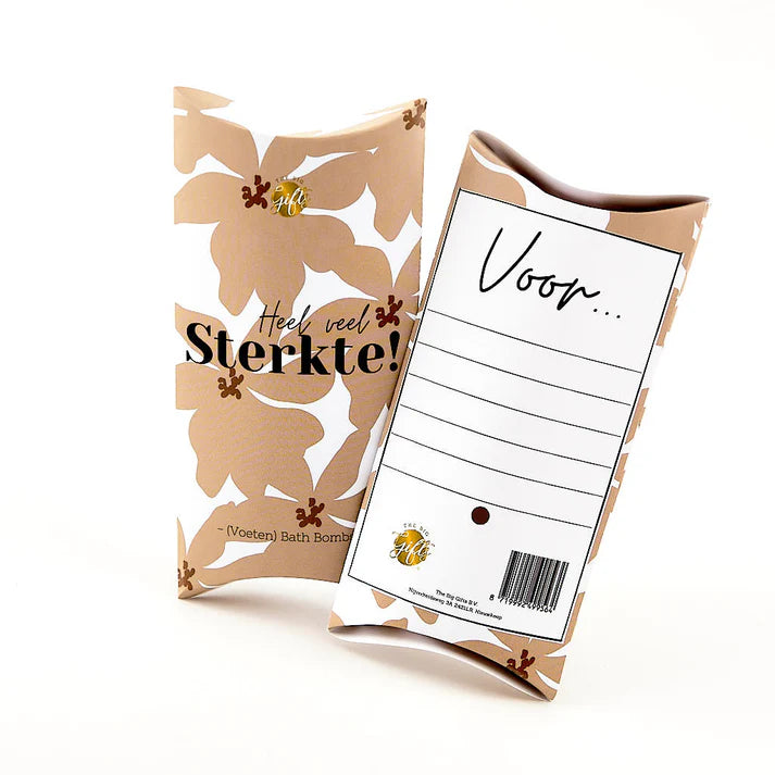 Cadeaudoosje Sterkte met (voeten) bath bombs en beige bloemenprint - Liefs en Lintjes