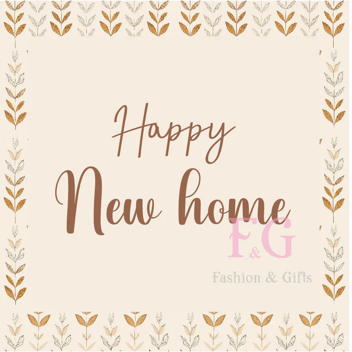 Vierkant cadeaukaartje met tekst Happy New Home en takjesrand, blanco achterzijde - Liefs en Lintjes.