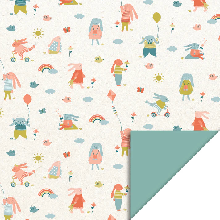Cadeaupapier 70 cm – Sweet Bunny Misty Green met konijnenprint op zachte groene achtergrond – Liefs en Lintjes