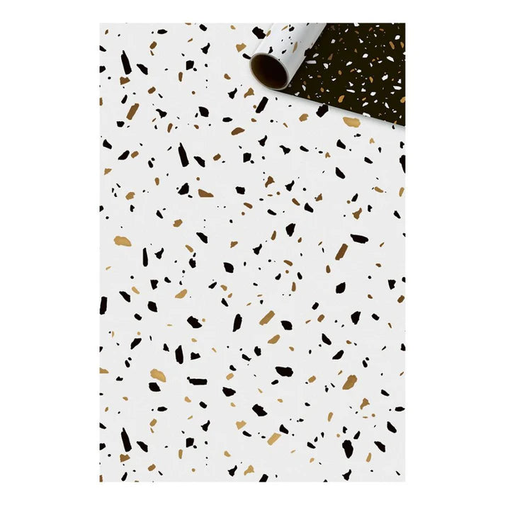 Cadeaupapier 70 cm – Terrazzo met spikkelmotief in neutrale kleuren op witte achtergrond – Liefs en Lintjes