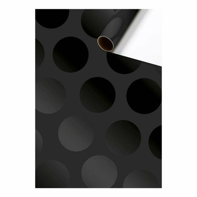 Cadeaupapier 70 cm – Zwart op Zwart Dots met matte en glanzende stippen op zwarte achtergrond – Liefs en Lintjes