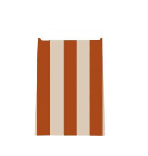 Cadeauzakje maat M (12x19 cm) met verticale strepen in roestbruin en beige – Liefs en Lintjes