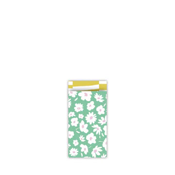 Cadeauzakje maat S (7x13 cm) met Millefleurs bloemenpatroon in groen, wit en pastel – Liefs en Lintjes