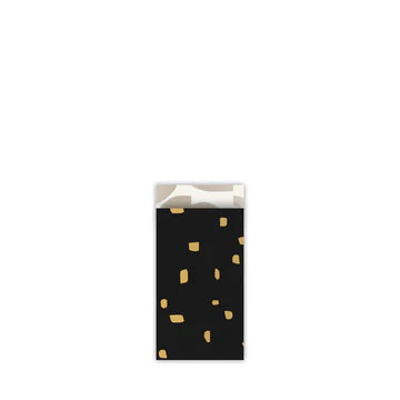Cadeauzakje maat S (7x13 cm) met minimalistisch stippenpatroon in zwart en goud – Liefs en Lintjes