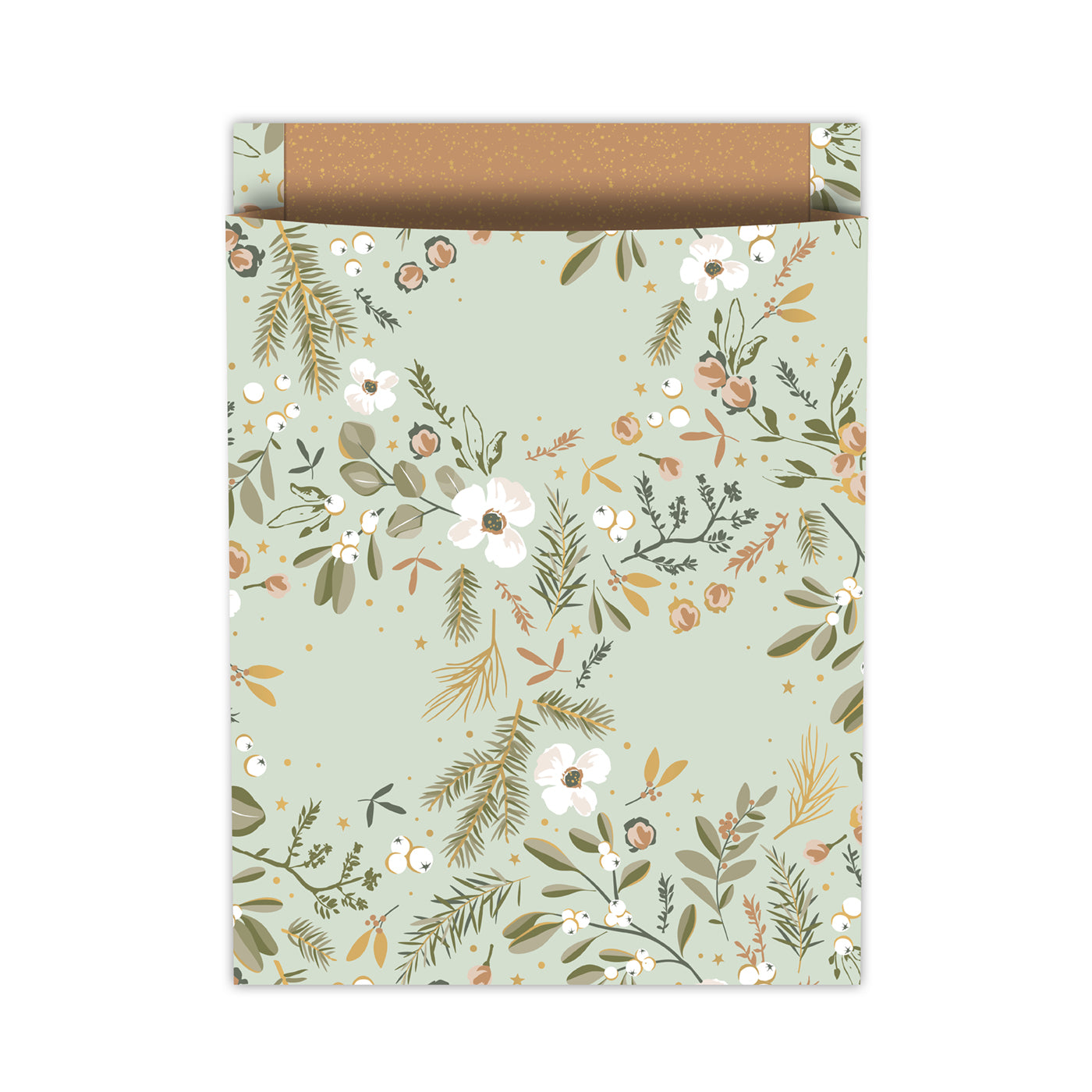Cadeauzakjes Let’s Decorate Mint/Goud botanisch kerst 25x34 cm – Liefs en Lintjes