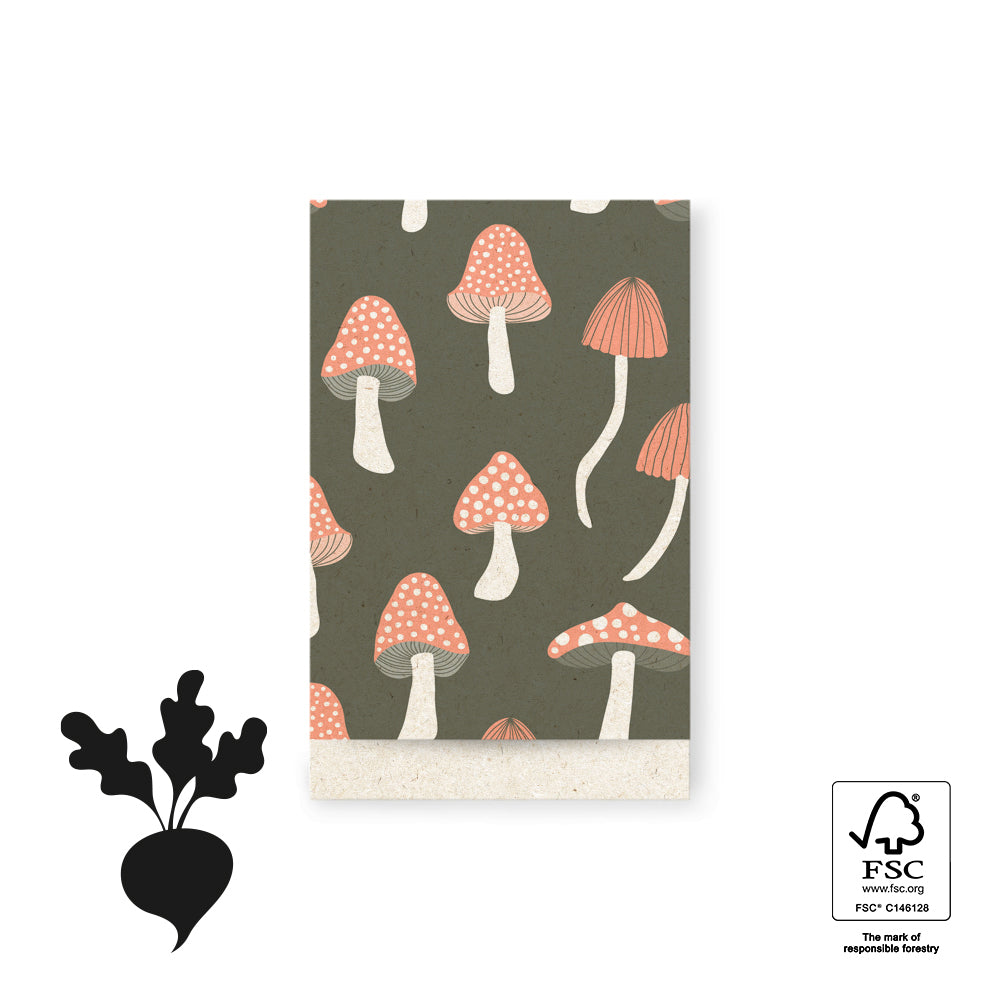 Cadeauzakjes Paddenstoelen M 12 x 19 cm – set van 5 duurzame zakjes van bietenpulp | Liefs en Lintjes