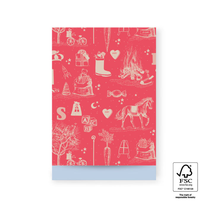 Cadeauzakjes Sint Vintage Red L 17 x 25 cm – set van 5 zakjes met vintage Sinterklaas-illustraties | Liefs en Lintjes