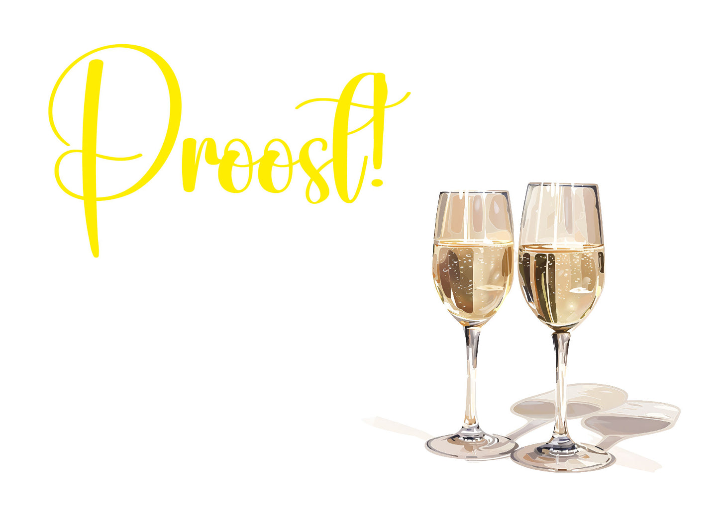 Feestkaart met champagneglazen en goudfolie tekst Proost! – Liefs en Lintjes