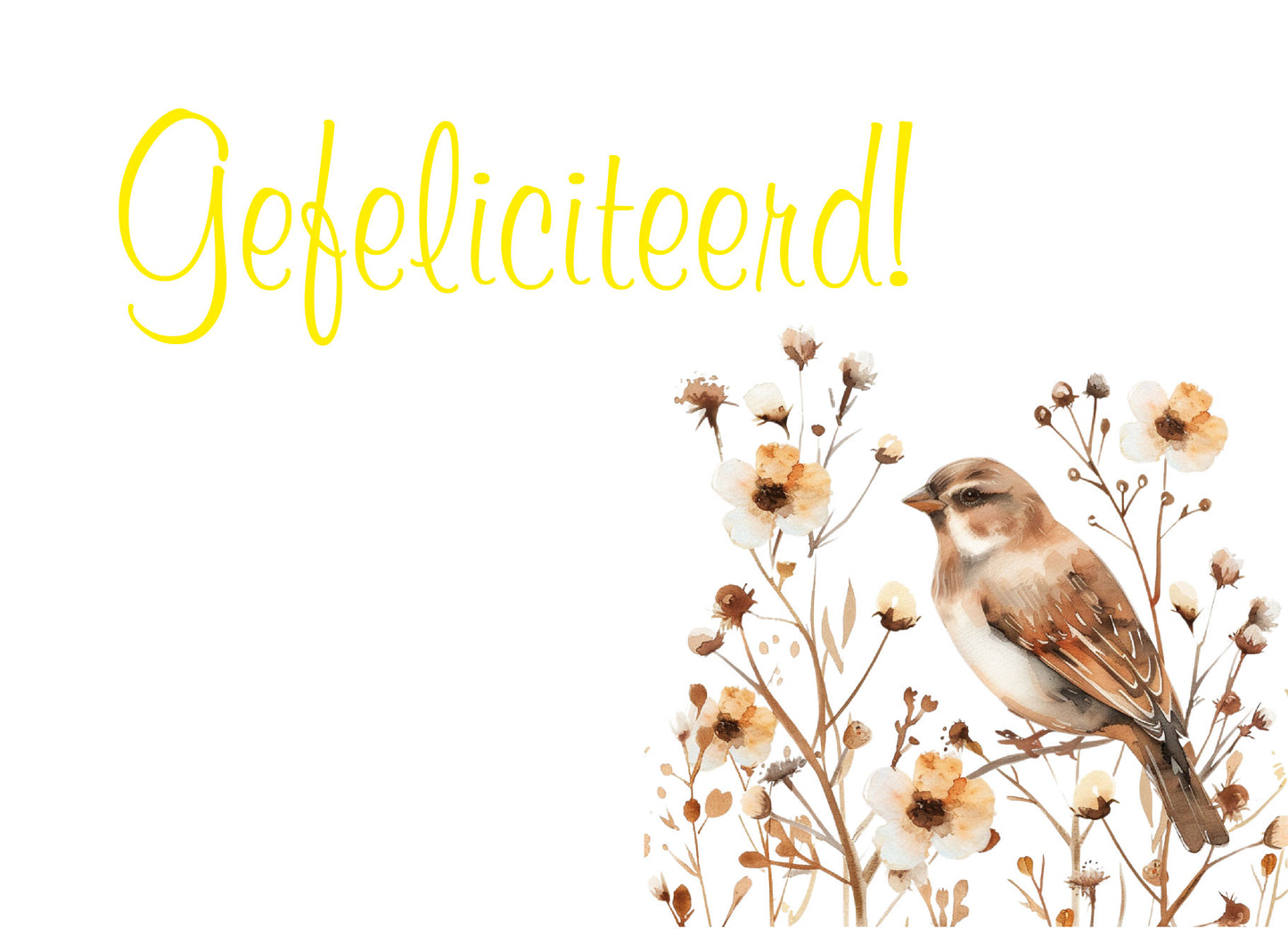 Felicitatiekaart met musje en bloemen, gedrukt met goudfolie – Liefs en Lintjes