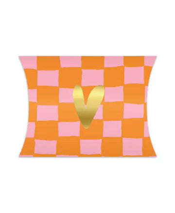 Gondeldoosje met oranje-roze ruitjes en goud hartje – Liefs en Lintjes