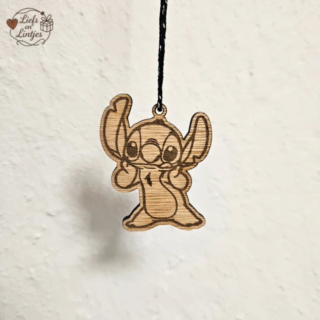 Houten geurhanger met gegraveerde afbeelding – Stitch – Liefs en Lintjes
