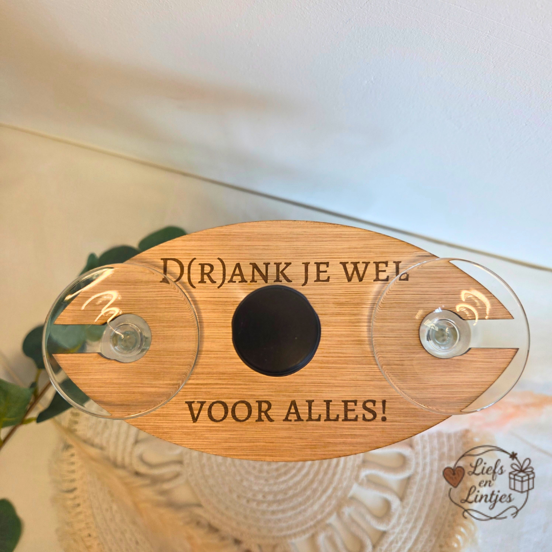 Houten wijnglashouder D(r)ank je wel voor alles! voor wijncadeau – Liefs en Lintjes