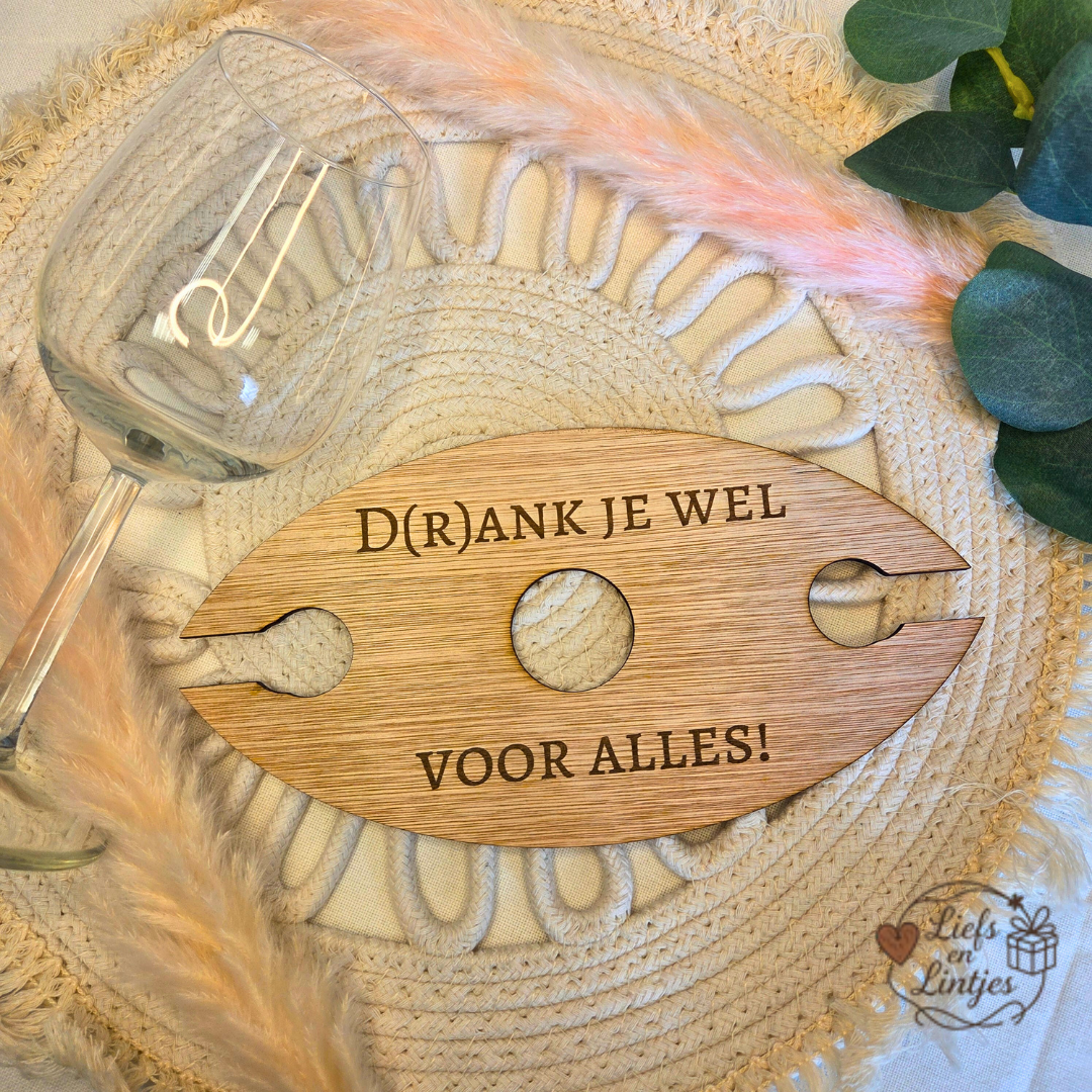 Houten wijnglashouder D(r)ank je wel voor alles! voor wijncadeau – Liefs en Lintjes