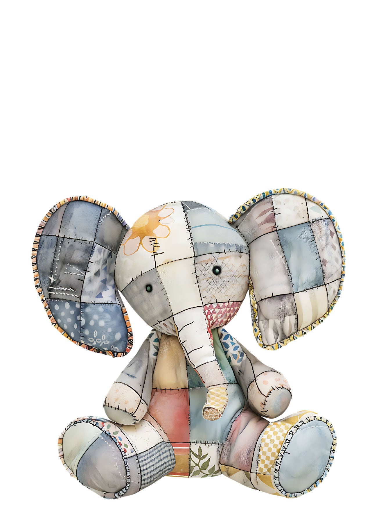 Kaart met vrolijke olifant in patchwork stijl – Liefs en Lintjes