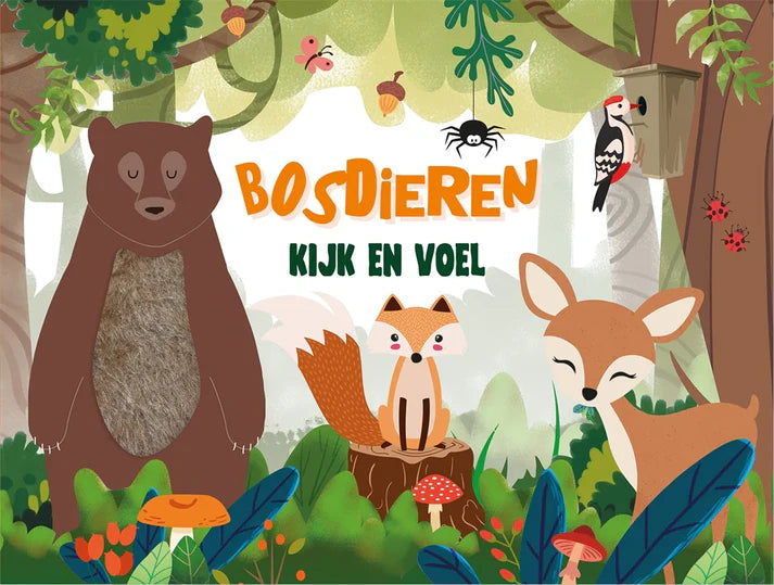 Kijk en Voel – Bosdieren boek met voelstofjes en rijmpjes voor peuters – Liefs en Lintjes
