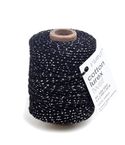 Koord Lurex Twist zwart met zilver – 2 mm dik – 50 meter – Liefs en Lintjes