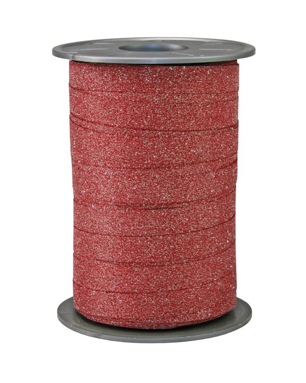 Glitter krullint in bordeauxrood, 10 mm breed – 5 meter lang – Liefs en Lintjes