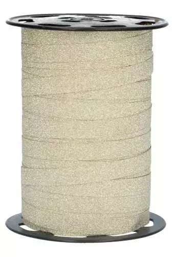 Glitter krullint in champagnekleur, 10 mm breed – 5 meter lang – Liefs en Lintjes