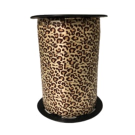 Krullint met panterprint in bruintinten en zwart, 10 mm breed – 5 meter lang – Liefs en Lintjes