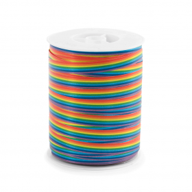 Krullint in regenboogstrepen, 10 mm breed – 5 meter lang – Liefs en Lintjes