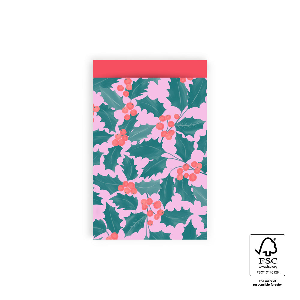 Cadeauzakjes holly leaves xmas red - M