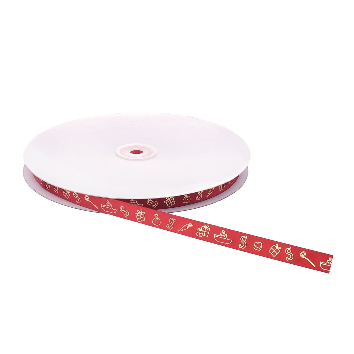 Satijn lint rood met goud Sinterklaas print 12 mm – Liefs en Lintjes
