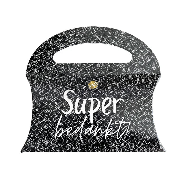Snoep Tasje Super Bedankt gevuld met toffees โ Liefs en Lintjes