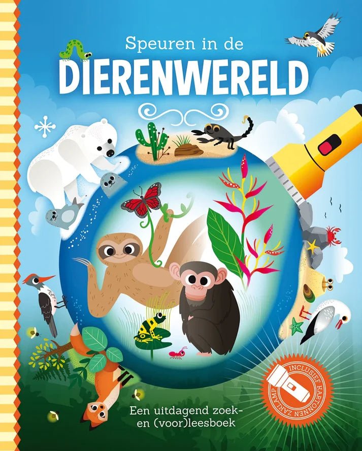 Kinderboek Speuren in de Dierenwereld met diverse dieren en kartonnen zaklamp – Liefs en Lintjes