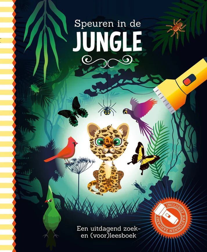 Kinderboek Speuren in de Jungle met jungledieren en kartonnen zaklamp – Liefs en Lintjes