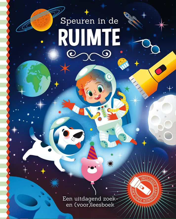 Kinderboek Speuren in de Ruimte met astronaut André en kartonnen zaklamp – Liefs en Lintjes