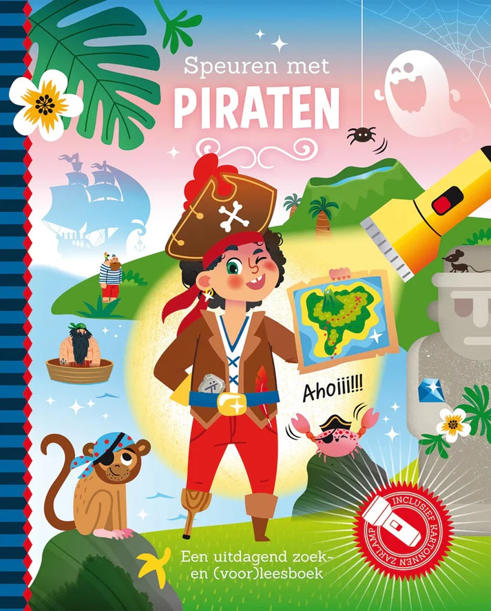 Kinderboek Speuren met Piraten met avontuurlijke piraten en kartonnen zaklamp โ Liefs en Lintjes