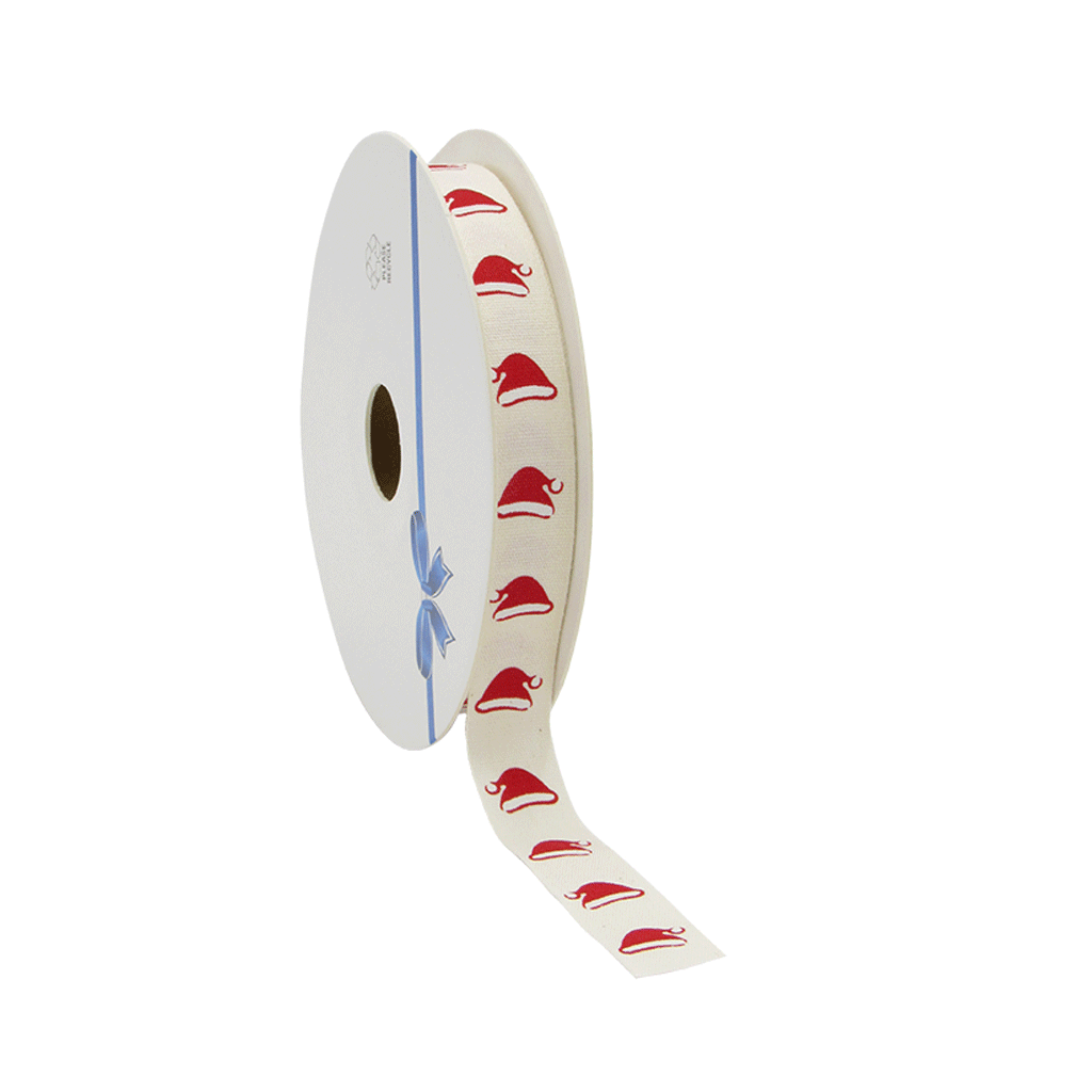 Stoffen lint crème met rode kerstmanmuts 15 mm – Liefs en Lintjes