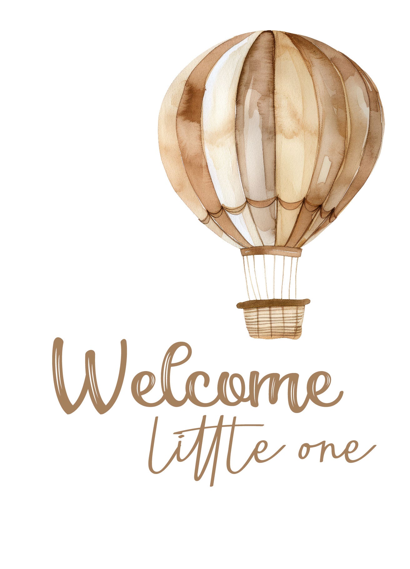 Kaart Welcome little one met bruine luchtballon illustratie – Liefs en Lintjes