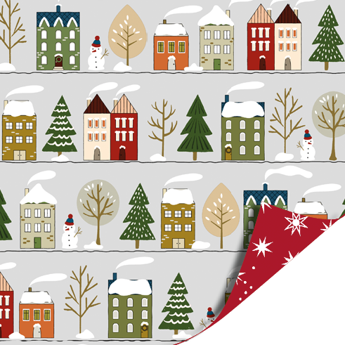 Cadeaupapier winter huisjes 70cm