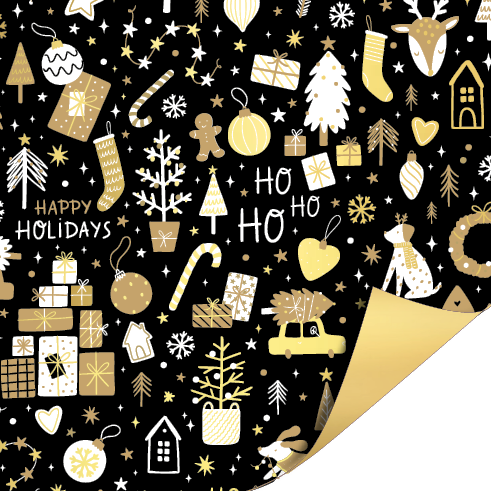 Cadeaupapier christmas doodles zwart 70cm