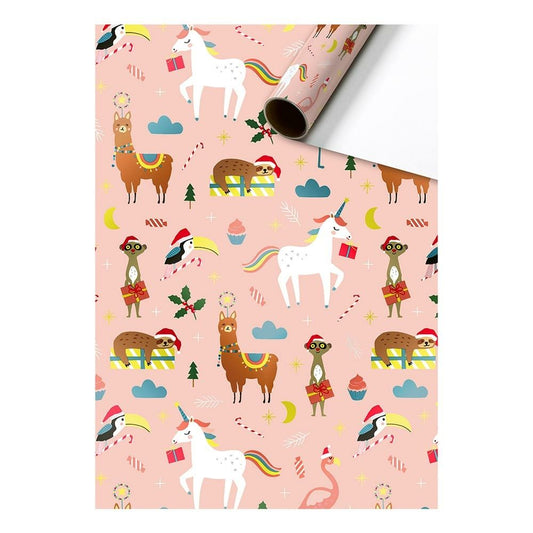 Cadeaupapier christmas animals roze 70cm