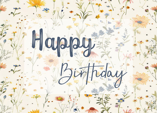 Kaart Happy Birthday met illustratie van veldbloemen – Liefs en Lintjes