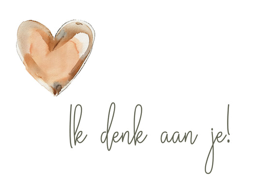 Kaart Ik denk aan je met warm aquarel hartje – Liefs en Lintjes
