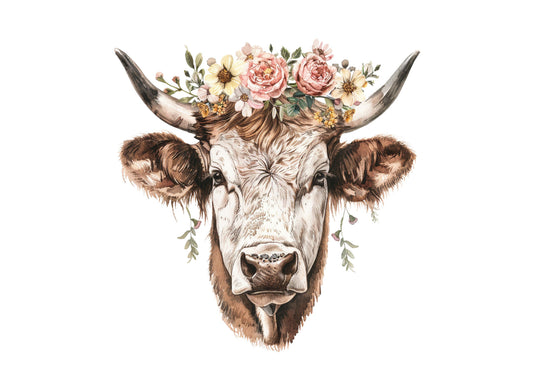 Kaart met illustratie van koe met bloemenkrans – Liefs en Lintjes