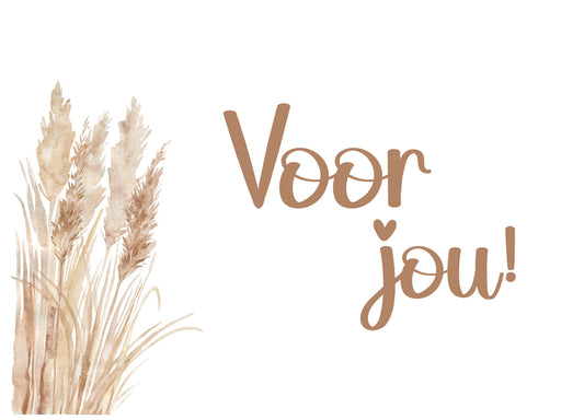 Wenskaart met tekst Voor jou! en aquarelillustratie van pluimen – Liefs en Lintjes