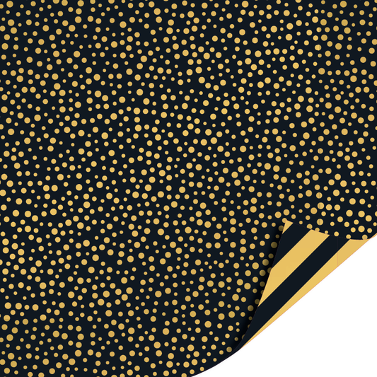 Black & Gold Dots cadeaupapier met gouden stippen en zwart-gouden strepen binnenzijde – Liefs en Lintjes