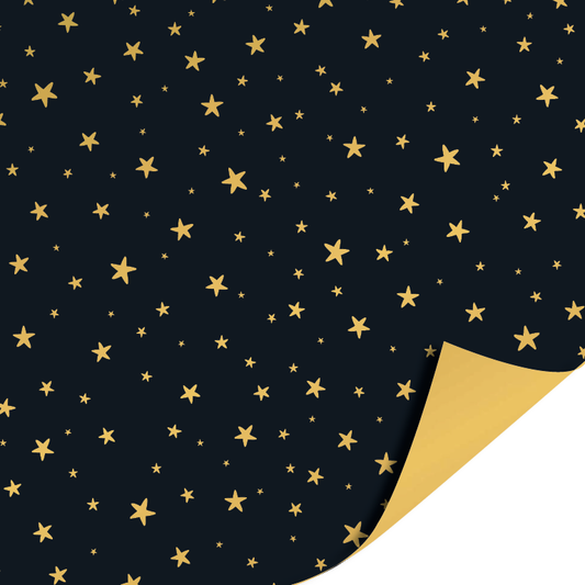 Black & Gold Stars cadeaupapier met gouden sterren en effen gouden binnenzijde – Liefs en Lintjes