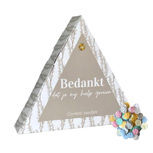 Bloemzaadjes Bedankt in driehoekige verpakking met confetti mix - Liefs en Lintjes