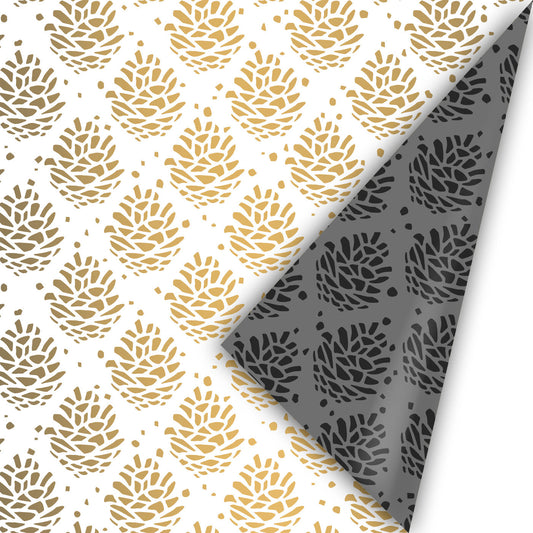 Cadeaupapier pinecones | wit-goud 50cm