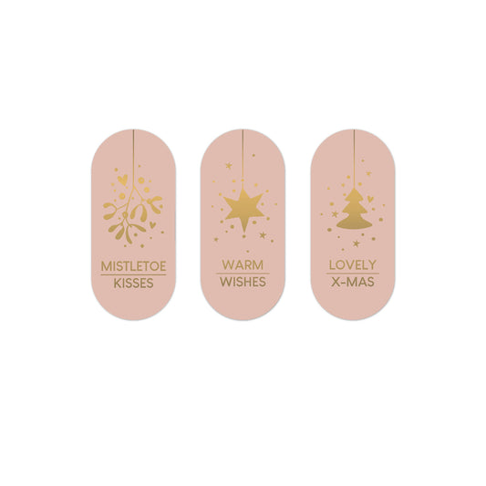 Stickers christmas wishes ovaal - Roze/goud