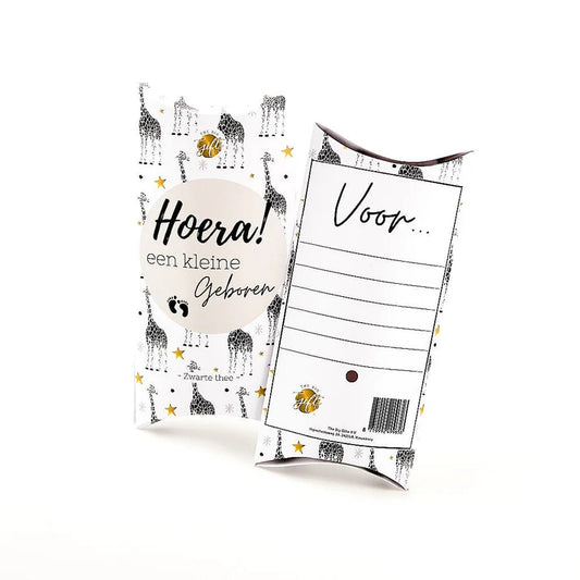 Cadeaudoosje Geboorte met zwarte thee en giraffenprint - Liefs en Lintjes